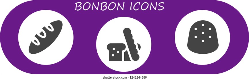 Vector icons pack of 3 filled bonbon icons. Simple modern icons about  - Bread, Gumdrop