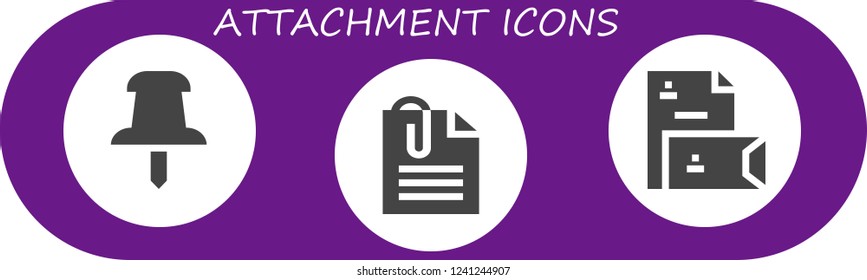 Vector icons pack of 3 filled attachment icons. Simple modern icons about  - Push pin, Paperclip, Stationery
