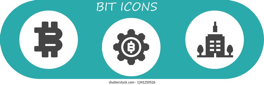 Vector icons pack of 3 filled bit icons. Simple modern icons about  - Bitcoin, Skyscrapper