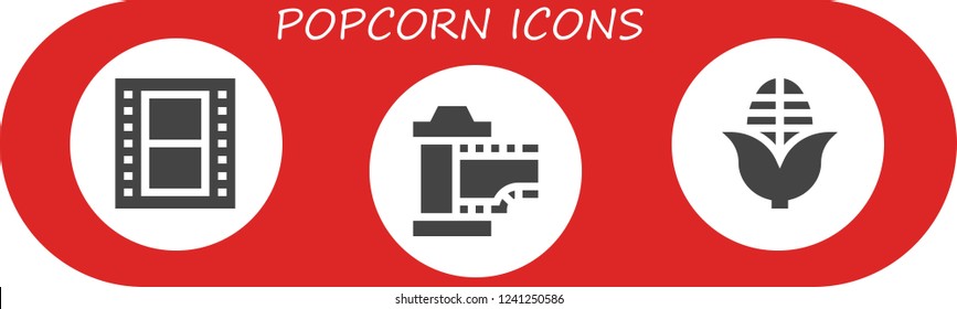 Vector icons pack of 3 filled popcorn icons. Simple modern icons about  - Film, Corn