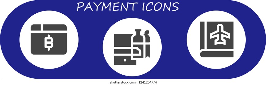 Vector icons pack of 3 filled payment icons. Simple modern icons about  - Bitcoin, Shopping online, Passbook