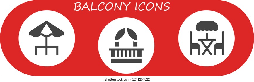 Vector icons pack of 3 filled balcony icons. Simple modern icons about  - Terrace, Balcony