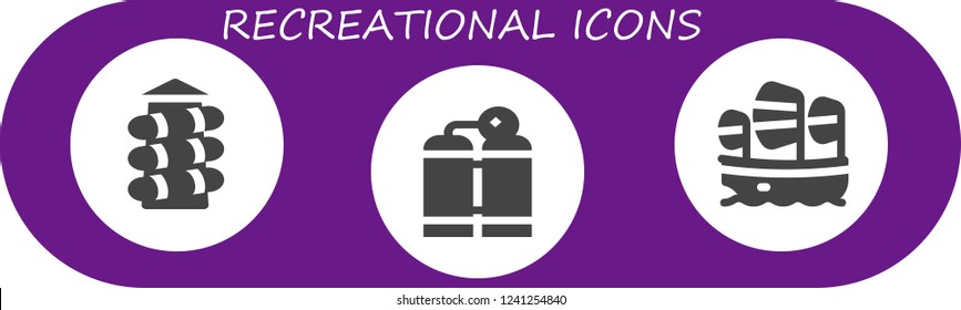 Vector icons pack of 3 filled recreational icons. Simple modern icons about  - Slide, Oxygen tank, Sailboat
