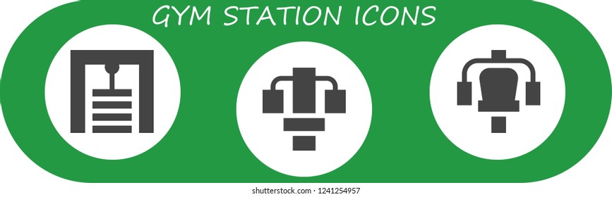 Vector icons pack of 3 filled gym station icons. Simple modern icons about  - Gym station