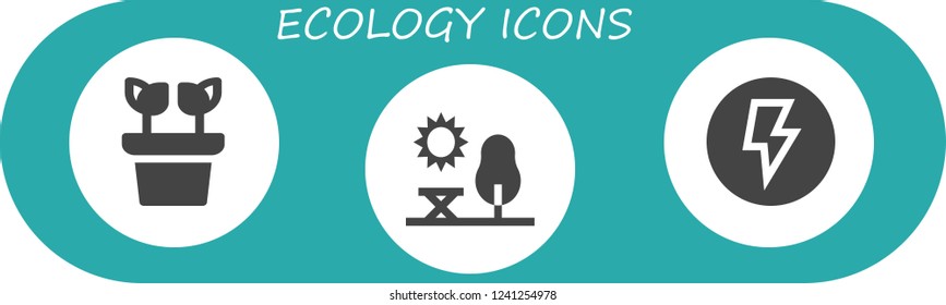 Vector icons pack of 3 filled ecology icons. Simple modern icons about  - Plant, Park, Electricity