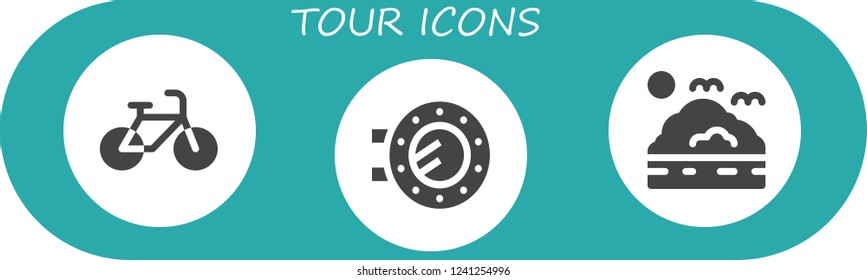Vector icons pack of 3 filled tour icons. Simple modern icons about  - Bicycle, Porthole, Sea