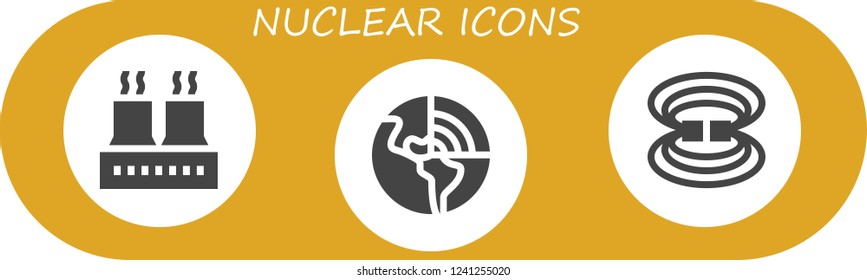Vector icons pack of 3 filled nuclear icons. Simple modern icons about  - Factory, Geothermal, Magnetic field