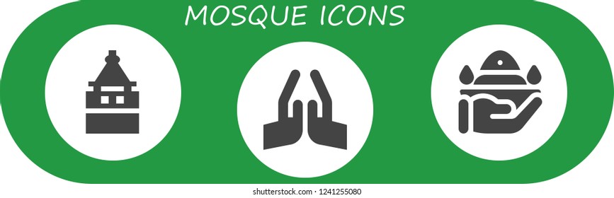 Vector icons pack of 3 filled mosque icons. Simple modern icons about  - Galata tower, Pray