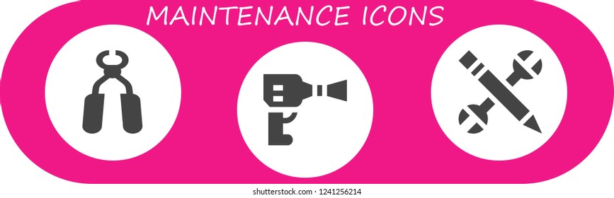 Vector icons pack of 3 filled maintenance icons. Simple modern icons about  - Pliers, Wheel pressure, Configuration