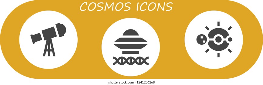 Vector icons pack of 3 filled cosmos icons. Simple modern icons about  - Telescope, Ancient aliens, Solar system