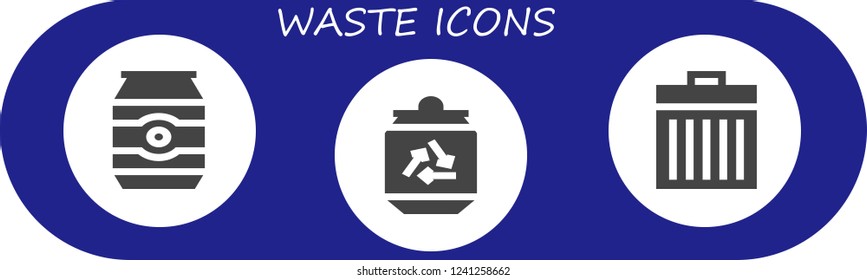 Vector icons pack of 3 filled waste icons. Simple modern icons about  - Can, Trash