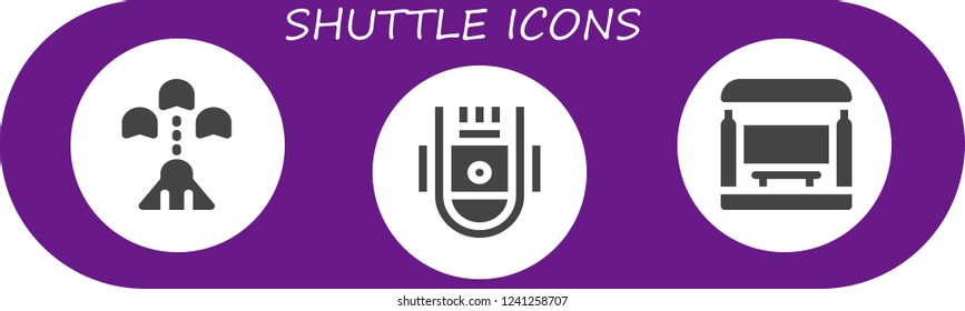 Vector icons pack of 3 filled shuttle icons. Simple modern icons about  - Spaceship, Space capsule, Bus stop