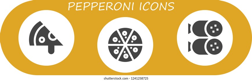 Vector icons pack of 3 filled pepperoni icons. Simple modern icons about  - Pizza, Salami