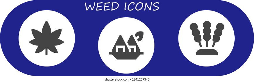 Vector icons pack of 3 filled weed icons. Simple modern icons about  - Marijuana, Seaweed