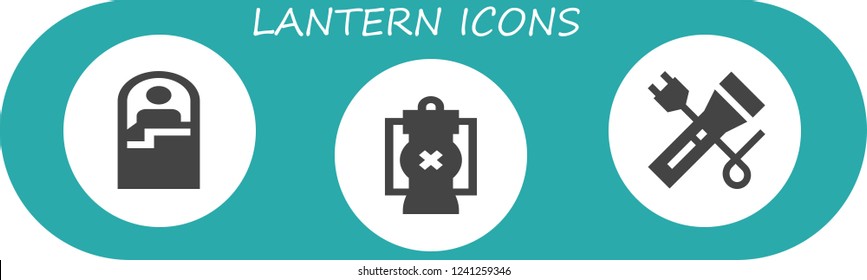 Vector icons pack of 3 filled lantern icons. Simple modern icons about  - Sleeping bag, Lantern, Flashlight