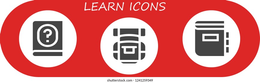 Vector icons pack of 3 filled learn icons. Simple modern icons about  - Manual, Backpack, Dictionary