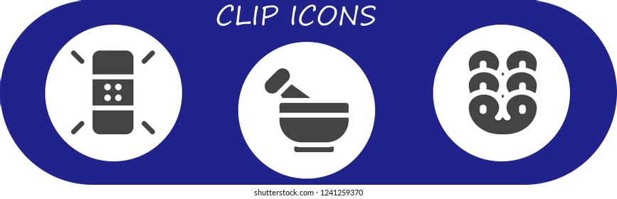 Vector icons pack of 3 filled clip icons. Simple modern icons about  - Eraser, Mortar, Pretzel