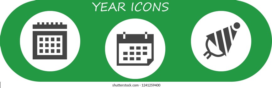 Vector icons pack of 3 filled year icons. Simple modern icons about  - Calendar, Party hat