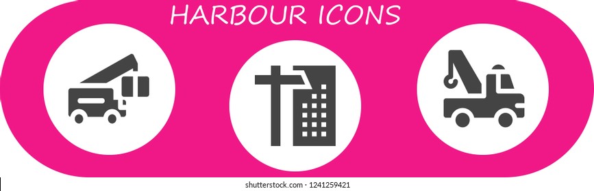 Vector icons pack of 3 filled harbour icons. Simple modern icons about  - Crane