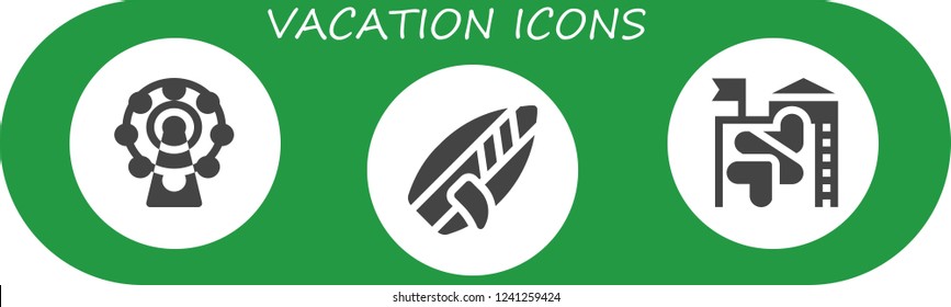 Vector icons pack 3 filled vacation icons  Simple modern icons about     Ferris wheel  Surfboard  Slide