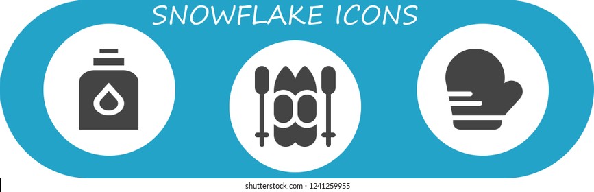 Vector icons pack of 3 filled snowflake icons. Simple modern icons about  - Conditioner, Ski, Mitten