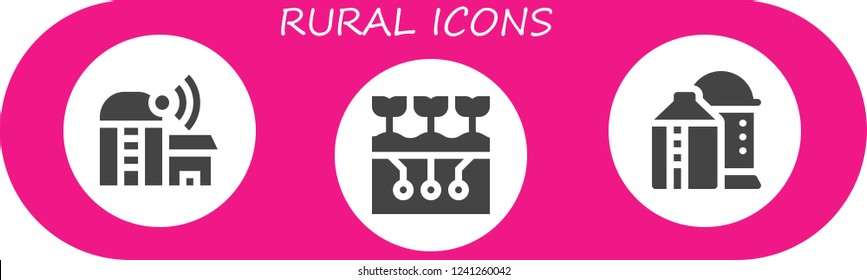 Vector icons pack of 3 filled rural icons. Simple modern icons about  - Farm, Farming, Silo