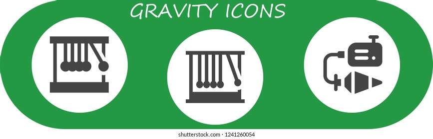 Vector icons pack of 3 filled gravity icons. Simple modern icons about  - Newton cradle, Momentum, Plumb bob