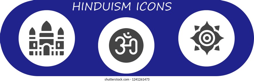 Vector icons pack of 3 filled hinduism icons. Simple modern icons about  - Angkor wat, Om, Chakra