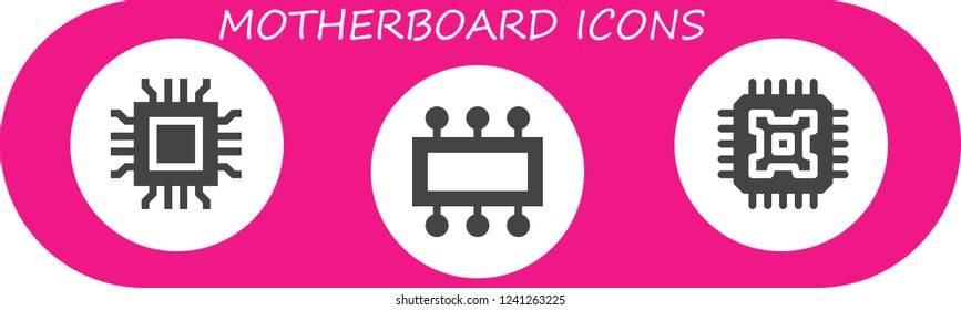 Vector icons pack of 3 filled motherboard icons. Simple modern icons about  - Microchip, Cpu