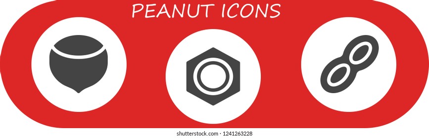 Vector icons pack of 3 filled peanut icons. Simple modern icons about  - Hazelnut, Nut, Peanut