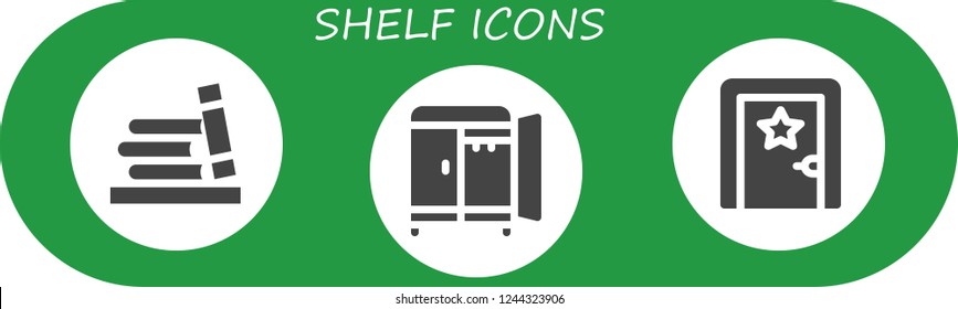 Vector icons pack of 3 filled shelf icons. Simple modern icons about  - Bookshelf, Wardrobe, Dressing room