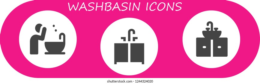 Vector icons pack of 3 filled washbasin icons. Simple modern icons about  - Basin, Sink