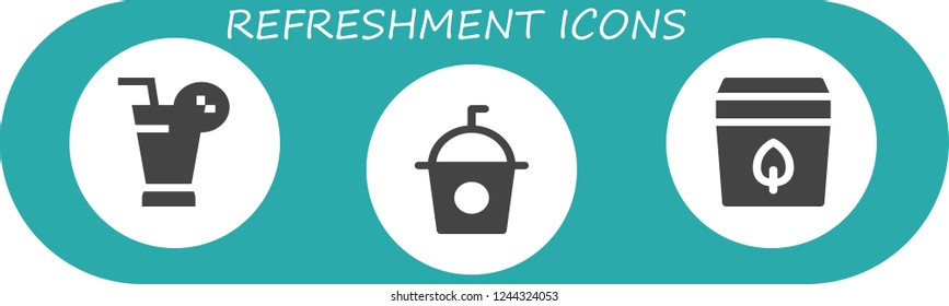 Vector icons pack of 3 filled refreshment icons. Simple modern icons about  - Juice, Soda, Tea bag