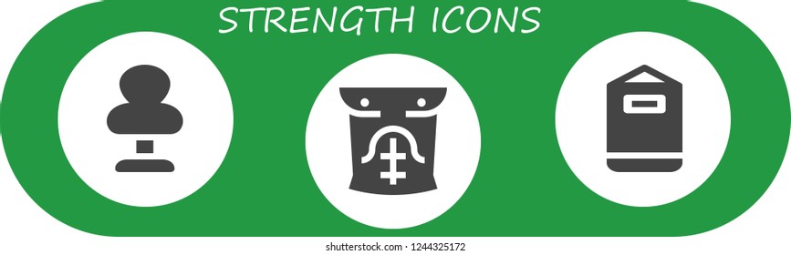 Vector icons pack of 3 filled strength icons. Simple modern icons about  - Punching bag, Abs