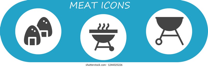 Vector icons pack of 3 filled meat icons. Simple modern icons about  - Onigiri, Barbecue, Grill