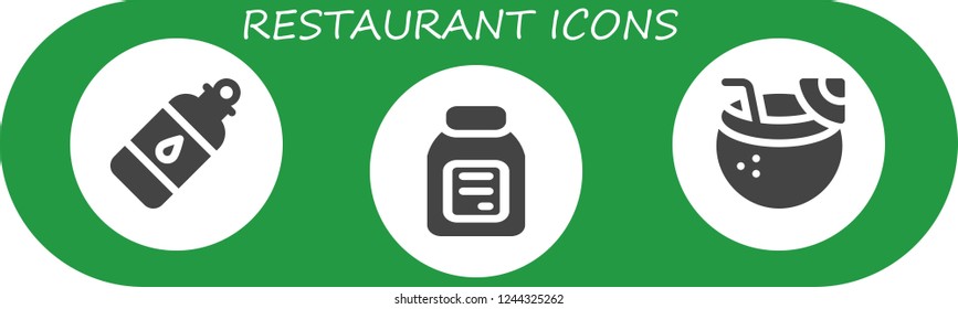 Vector icons pack of 3 filled restaurant icons. Simple modern icons about  - Bottle, Alcohol, Coconut drink