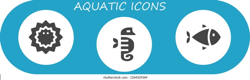 Vector icons pack of 3 filled aquatic icons. Simple modern icons about  - Sea urchin, Seahorse, Fish