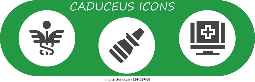 Vector icons pack of 3 filled caduceus icons. Simple modern icons about  - Caduceus, Nasal spray, Medical