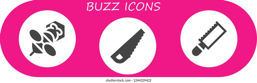 Vector icons pack of 3 filled buzz icons. Simple modern icons about  - Bee, Saw