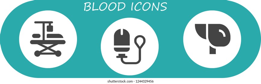 Vector icons pack of 3 filled blood icons. Simple modern icons about  - Hospitalization, Tampon, Liver