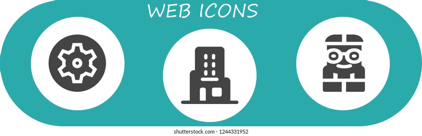 Vector icons pack of 3 filled web icons. Simple modern icons about  - Settings, Skyscraper, Nerd