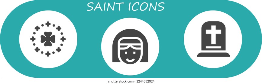 Vector icons pack of 3 filled saint icons. Simple modern icons about  - Saint Patrick, Nun, Gravestone