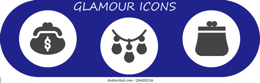 Vector icons pack of 3 filled glamour icons. Simple modern icons about  - Purse, Necklace