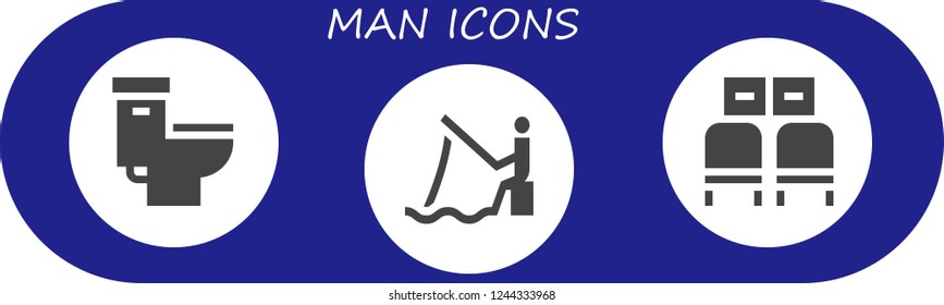 Vector icons pack of 3 filled man icons. Simple modern icons about  - Toilet, Fishing, Waiting room