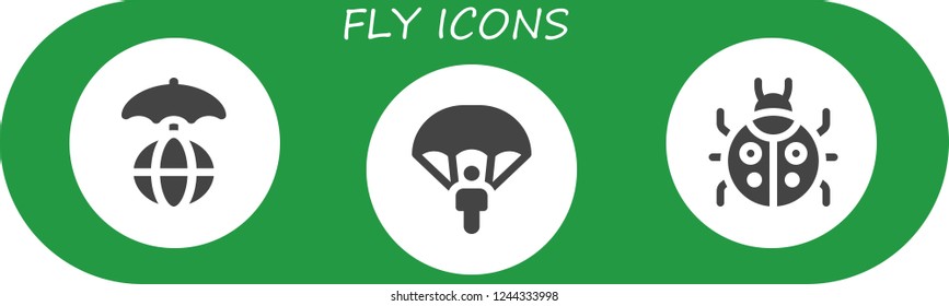 Vector icons pack of 3 filled fly icons. Simple modern icons about  - World, Parachute, Ladybug