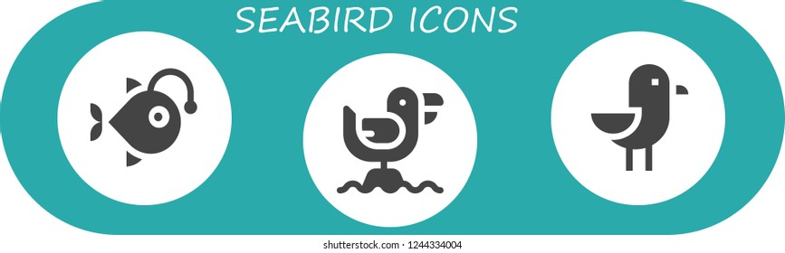 Vector icons pack of 3 filled seabird icons. Simple modern icons about  - Anglerfish, Seagull