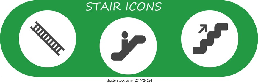 Vector icons pack of 3 filled stair icons. Simple modern icons about  - Ladder, Escalator, Stairs