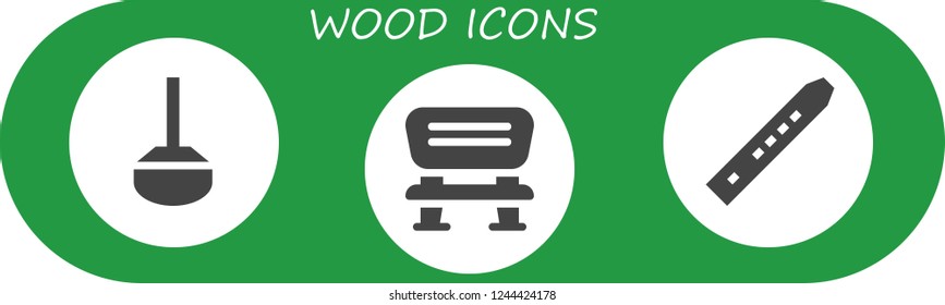 Vector icons pack of 3 filled wood icons. Simple modern icons about  - Awl, Bench, Flute