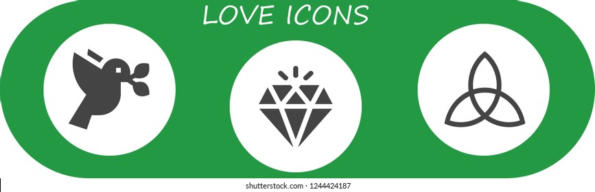 Vector icons pack of 3 filled love icons. Simple modern icons about  - Dove, Diamond, Triquetra