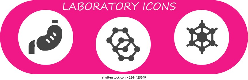 Vector icons pack of 3 filled laboratory icons. Simple modern icons about  - Stomach, Molecule, Graphene